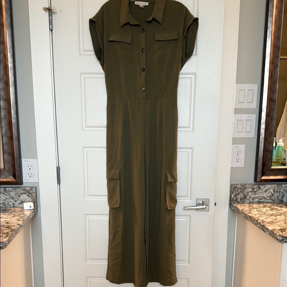 Olive Green Button-Up Jumpsuit
